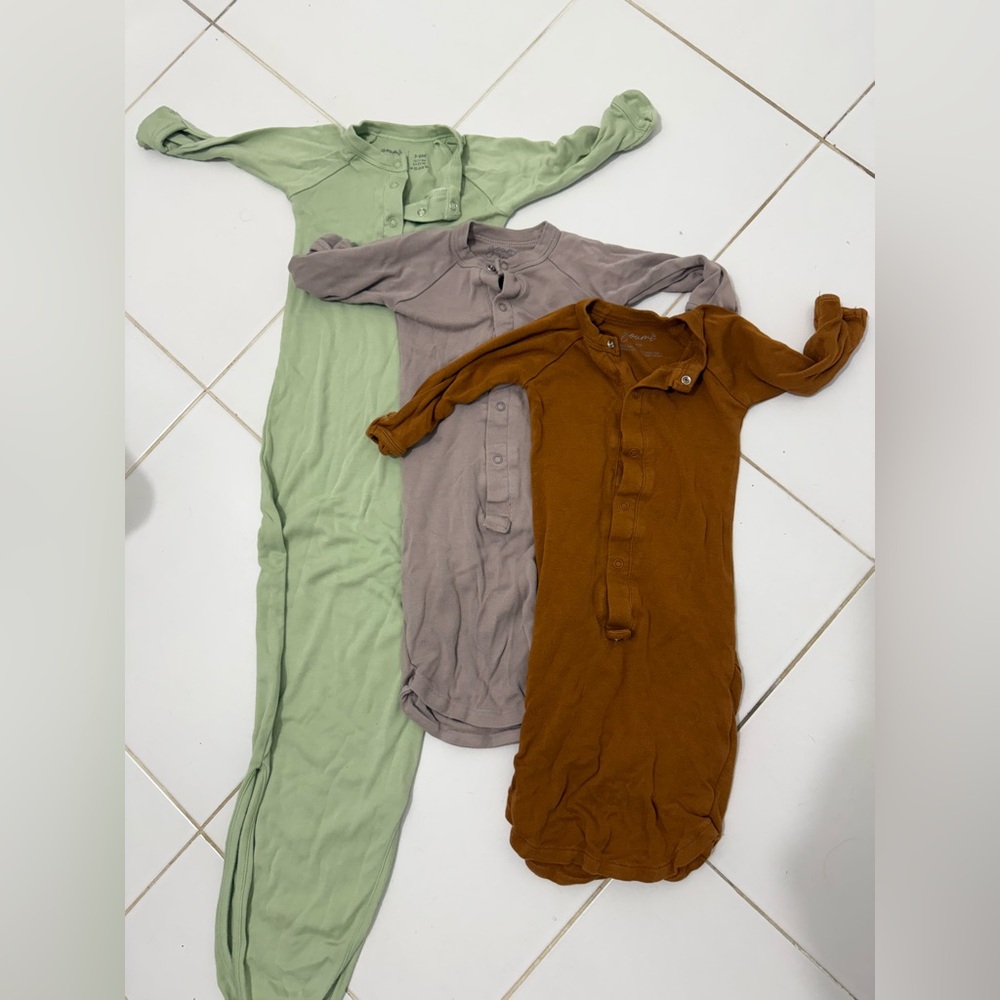 Goumi set of 3 Long Sleeve Sleep Gowns - Sage, Taupe & Rust